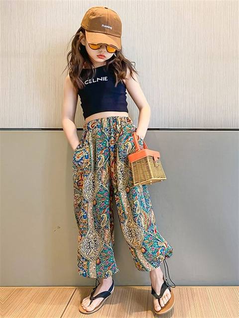 Girls' Anti-Mosquito Pants, Thin Ice Silk Trendy Children's Clothing, Fashionable Harem Pants, Lantern Pants, Casual Pants for Older Girls