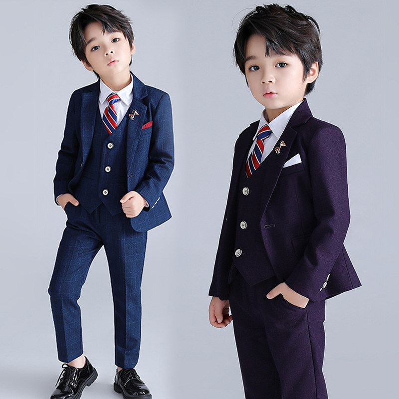 Boy's small suit suit Spring and autumn Han version of male baby birthday flower children's gown for children casual Western clothes positive dress