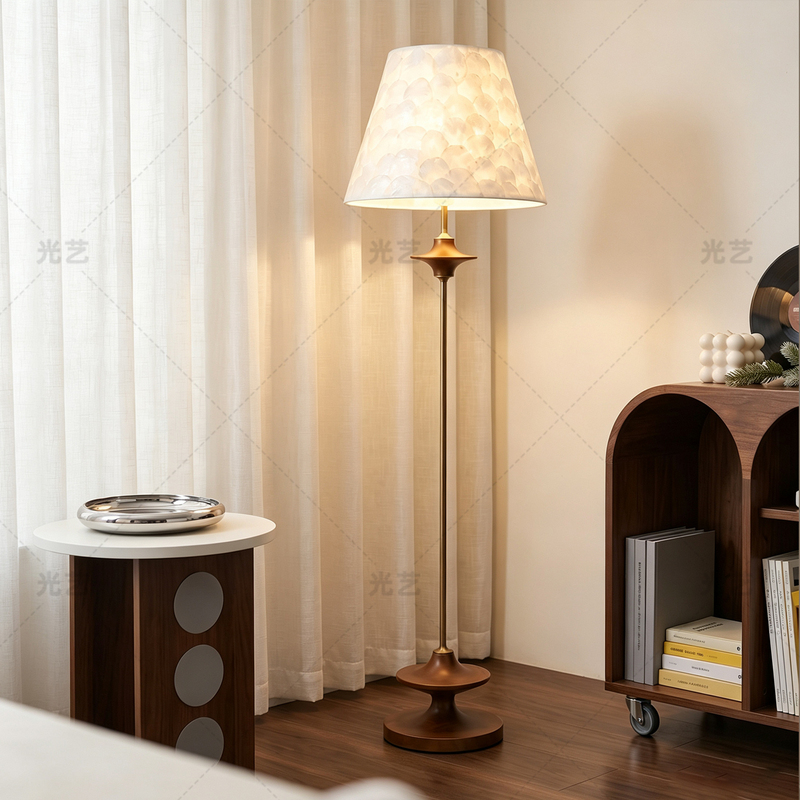 Shell Floor Lamp, Ambient Light Next to the Sofa in the Living Room, Bedside Reading Lamp in the Bedroom, High-End Solid Wood Retro Table Lamp Shell Floor Lamp, Ambient Light Next to the Sofa in the Living Room, Bedside Reading Lamp in the Bedroom, High-End Solid Wood Retro Table Lamp