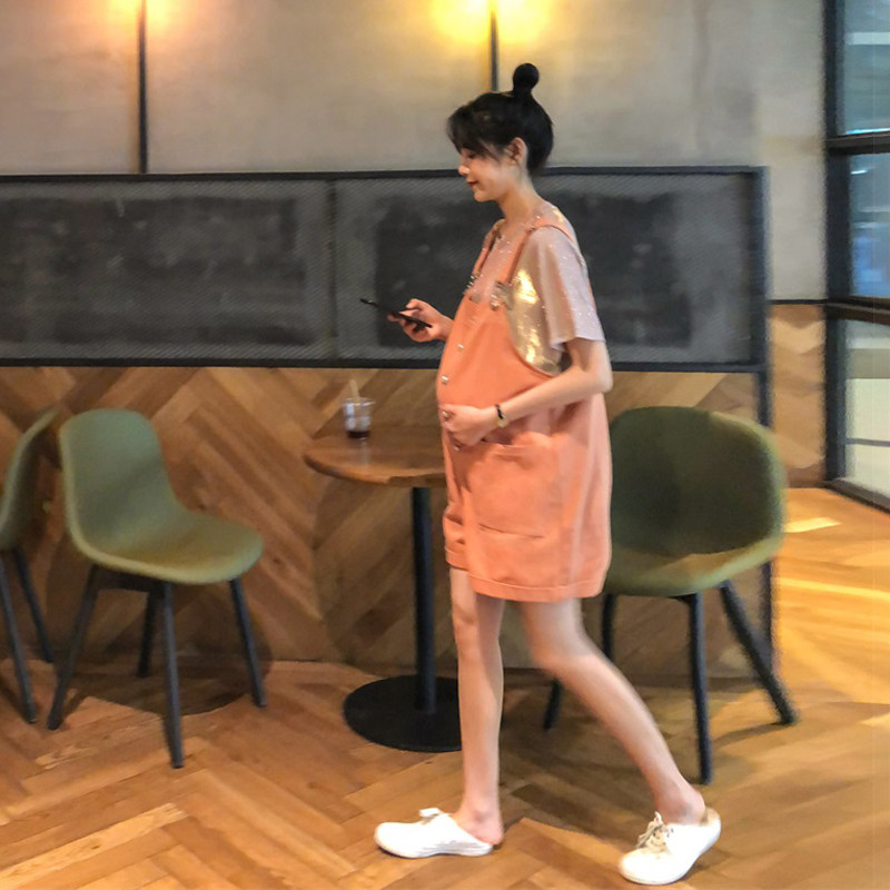 Pregnant Woman Cuddling Bag Pants Summer Net Red Gestation Woman Dress Summer Suit Short Sleeves Slim Fit Jacket Pants Advanced slim two-piece set