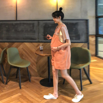 Pregnant women with pants summer Net red pregnant womens summer suit short sleeve thin shirt pants high-end thin two-piece set