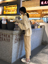 Maternity Coat 2021 maternity Net red striped knitted sweater autumn and winter pregnancy round neck knitted top tide mother