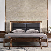 Sanchen modern new Chinese furniture full solid wood bed 1 8 meters black walnut double bed bedroom master bedroom furniture