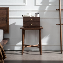 Sanchen North America all solid wood bedside table black walnut wood side simple modern double drawer corner bedroom furniture