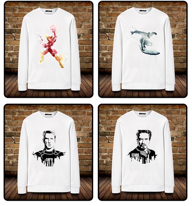 Mùa xuân thanh niên nam áo len cotton cổ tròn Avengers dạ quang dài tay phiên bản Hàn Quốc của Marvel men triều áo hoodie nam trắng
