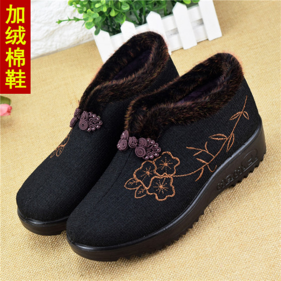 Winter old Beijing cotton shoes for mothers, thickened with velvet, warm and non-slip, middle-aged and elderly ladies, grandma and elderly cotton boots