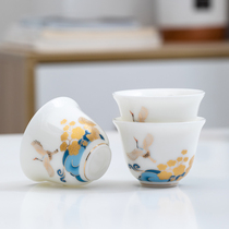 Guochao wind small tea bowl tea cup Master Cup individual household kung fu tea cup set tea cup single Cup ceramic tea set