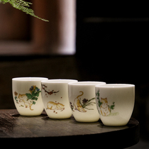 Sheep Jade white porcelain tea cup ceramic tea master cup plum rice chrysanthemum single Cup kung fu tea set tea bowl large tea cup