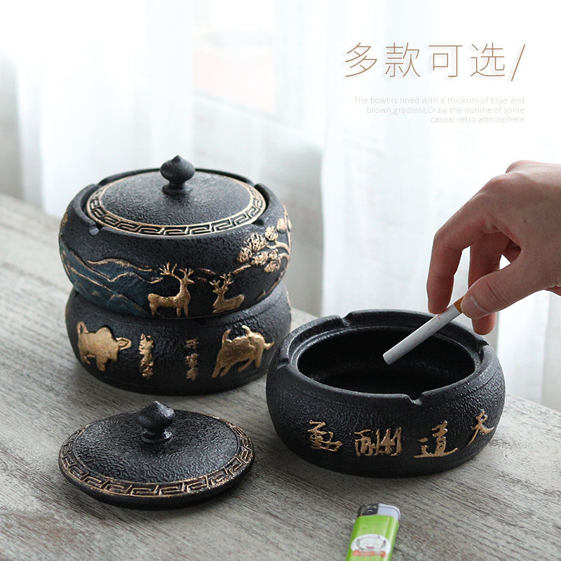 🔥有盖烟缸，中式防飞灰高端轻奢，创意个性陶瓷烟灰缸，客厅办公室必备🔥-装饰烟灰缸-淘宝百科网