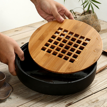 Chenxiang ceramic small tea tray Round storage type dry bubble tray Tea ceremony Kung Fu bamboo tray Heavy bamboo tea table Mini