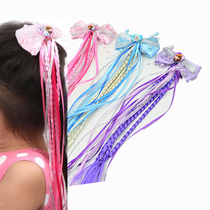 Childrens color wig Braids Ice and snow streamers Headdress Bow wig hairpin Duckbill clip top clip Hair accessories