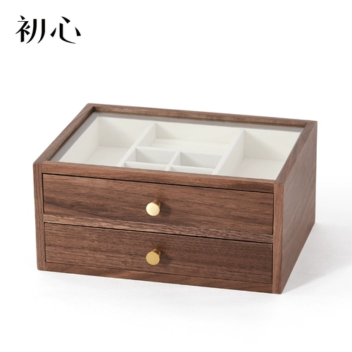初心 Деревянная коробочка для хранения, вместительное и большое ожерелье, серьги, ювелирное украшение, изысканный аксессуар, коробка для хранения, легкий роскошный стиль