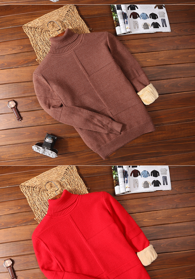 Mùa đông cộng với nhung dày áo len nam cổ cao phiên bản Hàn Quốc của sinh viên màu rắn áo len dài tay retro xu hướng quần áo nam áo len nam đẹp
