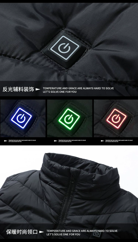 Mùa thu đông mới nam cổ đứng áo vest cotton sưởi ấm áo vest sưởi ấm bằng điện USB an toàn thông minh phù hợp với nhiệt độ không đổi áo sưởi ấm bằng pin