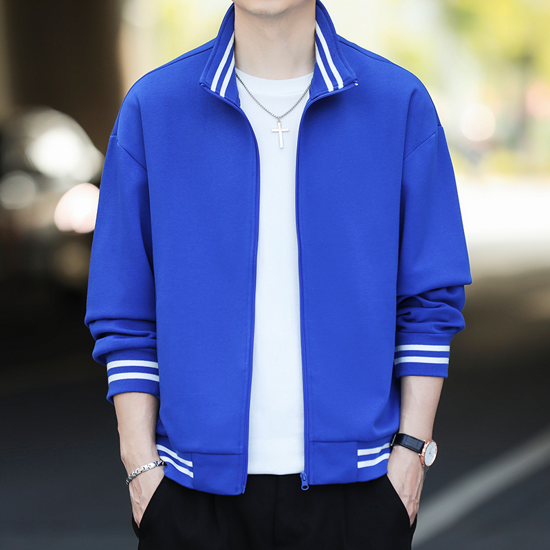 Klein Blue Sweatshirt Spring and Autumn Casual Trendy Brand Men's Early Autumn New Stand-Up Collar Jacket Winter Top Coat
