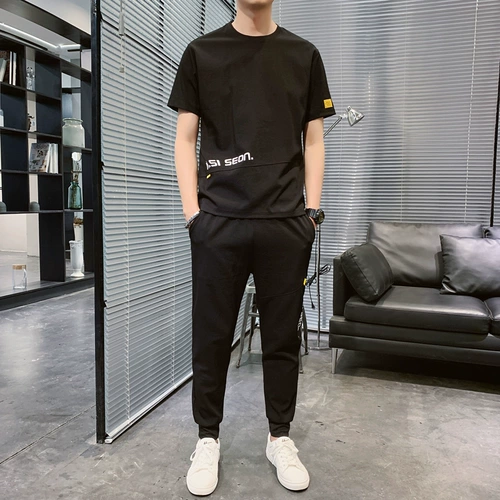 Мужской шелковый дышащий спортивный костюм для отдыха, летний комплект, 2023, короткий рукав