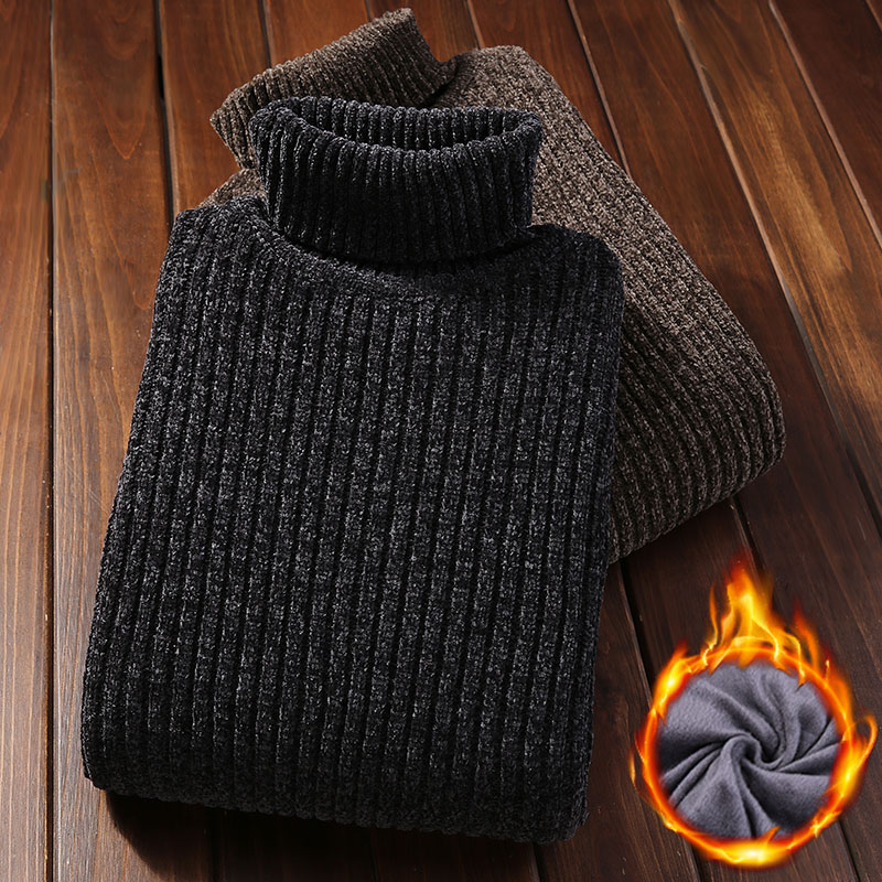 nhung sweaterplus mùa đông của nam giới dày bên trong dày đen cao cổ sành điệu đáy lên đầu khởi động của nam giới.