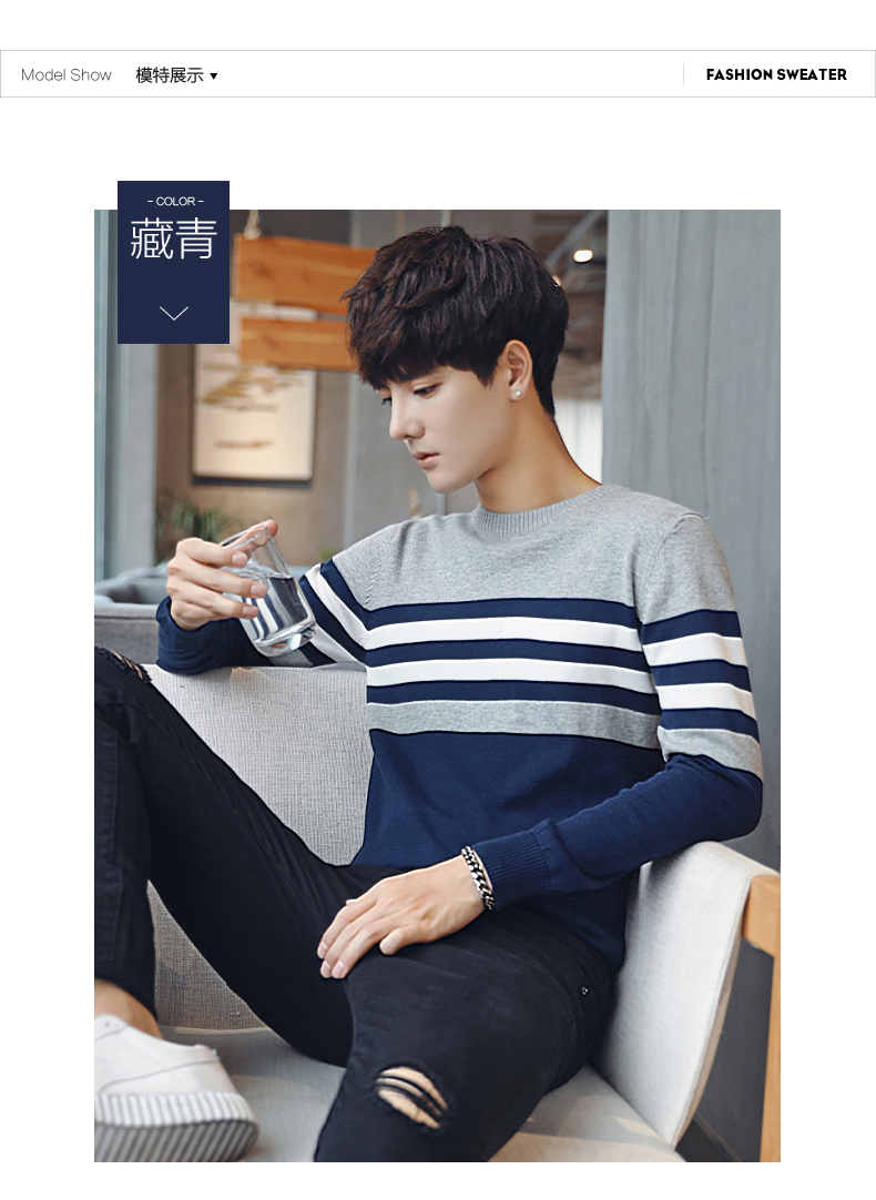 Áo len nam cổ tròn Hàn Quốc Sinh viên mùa thu Áo len sọc mỏng Áo len dài shop quần áo nam