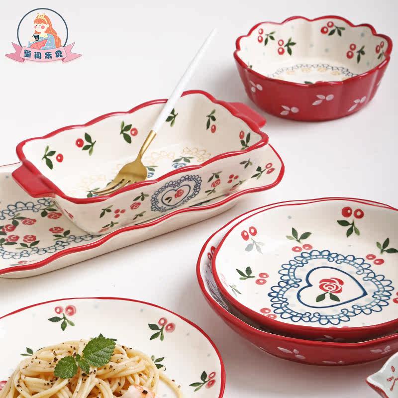 Seals are happy to see Japanese ceramic cherry bowl fruit salad bowl web celebrity cherry tableware dishes home breakfast bowl