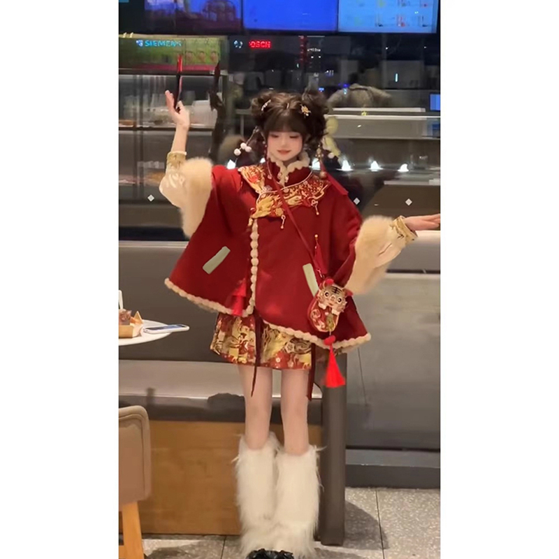 Christmas and New Year Shirt Heavy Industry Embroider Improvement Mamian Skirt Han Dynasty Women's Cloak New Year's Greetings Red Han Elements