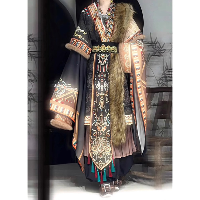 Christmas and New Year Outfit, Ethnic Tibetan Style Daily Wear, Modernized Hanfu for Women, Exotic Clothing for Winter Christmas and New Year Outfit, Ethnic Tibetan Style Daily Wear, Modernized Hanfu for Women, Exotic Clothing for Winter