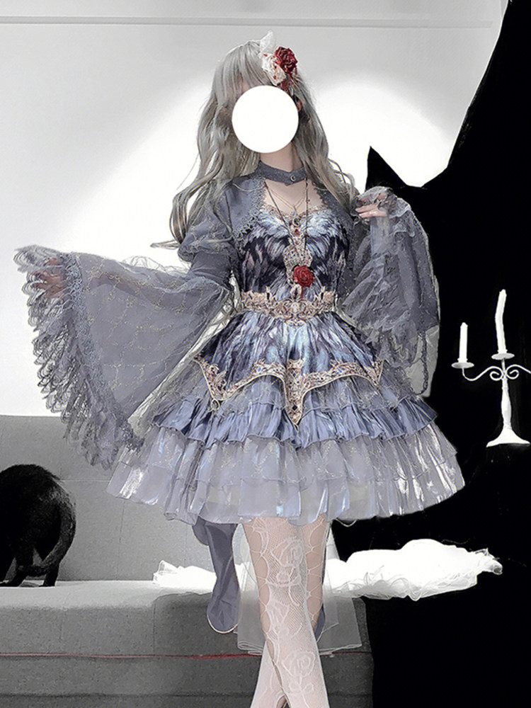 `灰色lolita姬袖坎肩连衣裙JSK洛丽塔套装灰天鹅优雅暗黑系公主裙：暗黑美学的完美诠释！`_lolita洛丽塔_淘宝游戏网