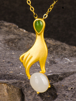 Hetian jade pendant female natural s925 sterling silver ancient method gold bergamot mutton White Jade Jade jade necklace