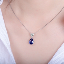 Sapphire Necklace 925 Silver Heart Water Drop Gem Necklace choker Female Tansan Sapphire Pendant