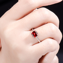 Pomegranate stone ring female s925 pure silver 2020 new natural personality 100 hitch Japan-South Korea Chaumen Net ruby ring