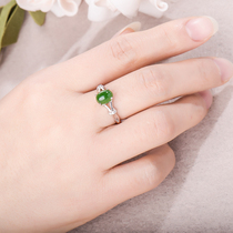 Hetian jade ring female authentic New s925 sterling silver natural jade wave vegetable green Joker Jasper ring female