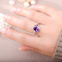 Amethyst ring female natural garnet jewelry ring sterling silver Korean inlaid gemstone ring purple gem