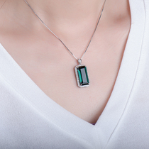S925 sterling silver green tourmaline crystal pendant female tourmaline color emerald pendant silver necklace jewelry Crystal