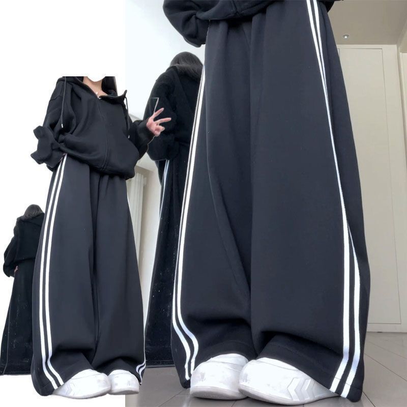 Two-Stripe Straight-Leg Pants for Women, Summer Thin Style, Suitable for Medium to Large Children and Petite Students, Casual Sports Sweatpants, Loose Wide-Leg Pants Two-Stripe Straight-Leg Pants for Women, Summer Thin Style, Suitable for Medium to Large Children and Petite Students, Casual Sports Sweatpants, Loose Wide-Leg Pants