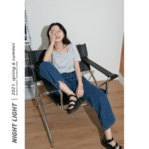 Striped Short Sleeve T-shirt Female Summer Day Ensemble Pure Cotton Design Sense Asymmetrical Halfsleeve Blouse V Collar Design Sense