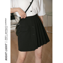 Night Light High Waist Plexein Skirt Half Body Skirt Woman Irregular False Pocket Buttons A Word Skirt Short Skirt 2021 Summer New
