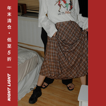 Nightlight plaid skirt mid-length 2021 spring high waist Korean version of the retro large size A-line skirt