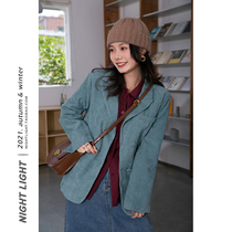 Night Light Retro Port Wind Light Core Suede Suit Jacket Woman 2021 Fall New ins Han version Leisure loose jacket