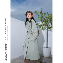 Luminous Ins port Wind retro long style Windsuit Woman 2021 Fall New Knee Loose big Flap Temperament Jacket