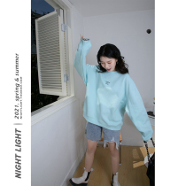 Sweatshirt female spring autumn thin section small sub round collar cover head long sleeve No cap pure color loose medium Long style jacket jacket