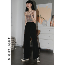 Ice silk mopping wide leg pants womens spring new high-waisted lace-up elastic waist pants loose casual pants thin long pants