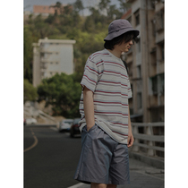 Crisis youth thickness color striped T-shirt male Japanese retro summer student loose round neck casual short sleeve