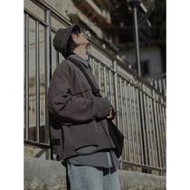 Crisis youth base shirt hem hole sweatshirt loose outer tie male Japanese high street retro solid color casual jacket