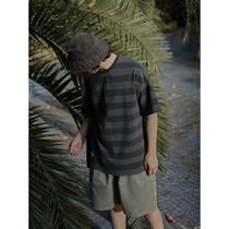Crisis youth striped short sleeve T-shirt male retro to make old round collar summer day system loose 50% and half sleeve sea soul shirt