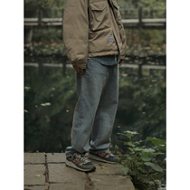 Crisis Youth Retro nostalgic water washed light blue jeans Mens and womens day Department Basic loose straight tube briefs Long pants