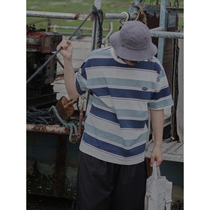 Crisis Youth Summer Short Sleeve T-shirt Mens Loose 2021 New Round Neck Stripes Japanese Trend Half Sleeve Top