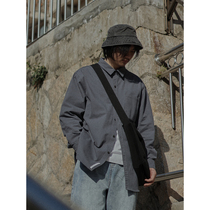 Crisis youth middle-length overwear shirt male Japanese retro solid color loose casual long sleeve shirt coat tide