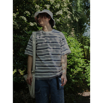 Crisis Youth Blue White Striped T-shirt Male Summer Blouse Loose Pure Cotton Trendy Round Collar Pocket Sea Soul Shirt Short Sleeve