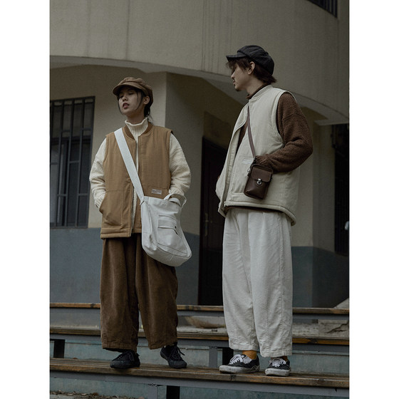 Crisis Youth Retro Solid Color Basic Workwear Cotton Vest Men's Japanese Loose Padded Cotton Clothes Jacket Vest