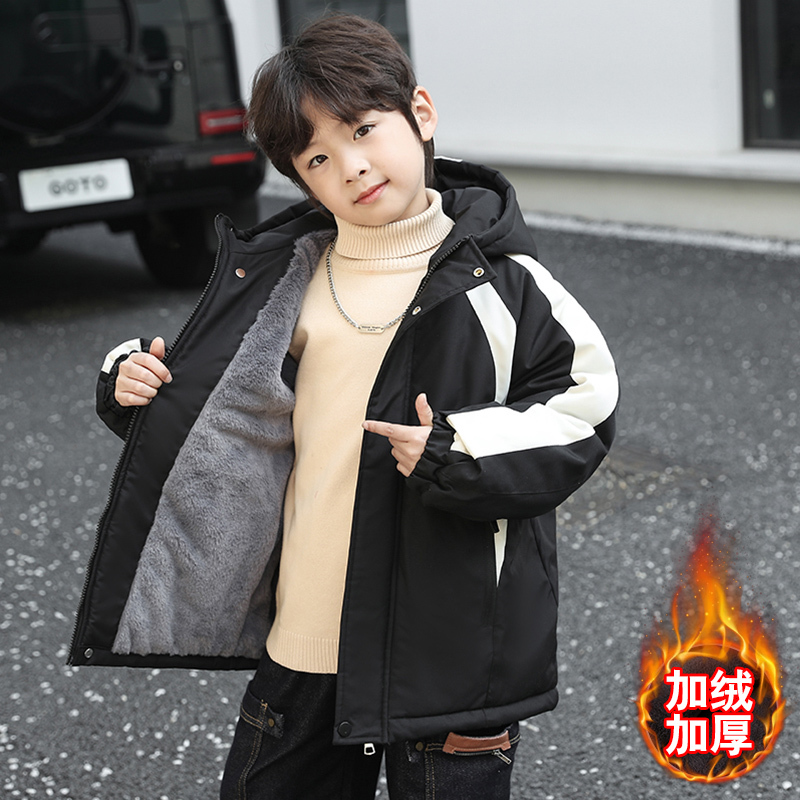 Boys' Winter Parka Cotton Jacket 2025 New Children's Fleece-Lined Thickened Cotton Coat Winter Boys' Windbreaker Jacket