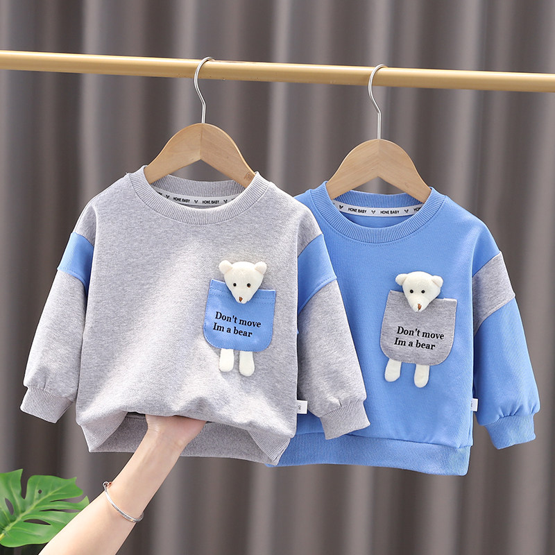 Baby pure cotton long sleeve T-shirt Spring and autumn Korean version of male and female round collar internal lap jacket blouse baby cartoon foreign necropolis